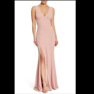 Dress the Population Sandra Plunge Crepe Trumpet Gown - blush bridesmaid dress